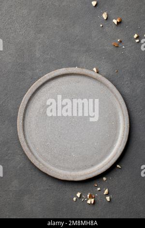 empty grey plate, top view Stock Photo