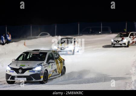 17A Jeremy SARHY (FR) BRUNET COMPETITION, action 17B Joaquin RODRIGO (ES) BRUNET COMPETITION, action during the 2023 Clio Ice Trophy 2023 - GSeries G1 on the Circuit Andorra - Pas de la Casa, on January 14, 2023 in Encamp, Andorra - Picture Damien Doumergue / DPPI Credit: DPPI Media/Alamy Live News Stock Photo