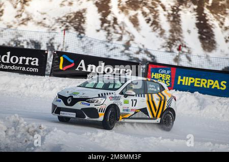 17A Jeremy SARHY (FR) BRUNET COMPETITION, action 17B Joaquin RODRIGO (ES) BRUNET COMPETITION, action during the 2023 Clio Ice Trophy 2023 - GSeries G1 on the Circuit Andorra - Pas de la Casa, on January 14, 2023 in Encamp, Andorra - Picture Damien Doumergue / DPPI Credit: DPPI Media/Alamy Live News Stock Photo