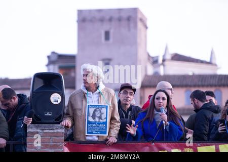 Rome, Italy. 14th Jan, 2023. Sit-in in Rome organized by Pietro Orlandi, the brother of Emanuela Orlandi, Vatican citizen girl who mysteriously disappeared on June 22, 1983, who would have turned 55 today, January 14, 2023. (Credit Image: © Matteo Nardone/Pacific Press via ZUMA Press Wire) EDITORIAL USAGE ONLY! Not for Commercial USAGE! Stock Photo