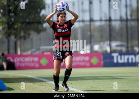 Sydney, Australia. 14th Jan, 2023. Alexia Apostolakis of the Wanderers prepares to throw the ball during the match between Wanderers and Western United at Wanderers Football Park on January 14, 2023 in Sydney, Australia Credit: IOIO IMAGES/Alamy Live News Stock Photo
