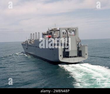 A port quarter view of the Military Sealift Command (MSC) strategic heavy lift ship USNS WATSON (T-AKR 310) underway on sea trials off the coast of San Diego. Country: Pacific Ocean (POC) Stock Photo