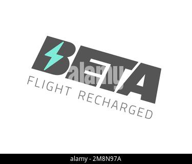 Beta Technologies, rotated logo, white background B Stock Photo