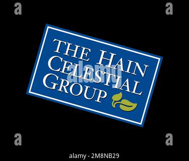 Hain Celestial Group, rotated logo, black background B Stock Photo