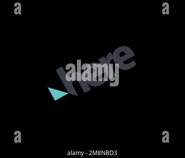 Here company, rotated logo, black background Stock Photo - Alamy