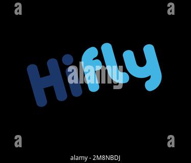 Hi Fly airline, rotated logo, black background Stock Photo