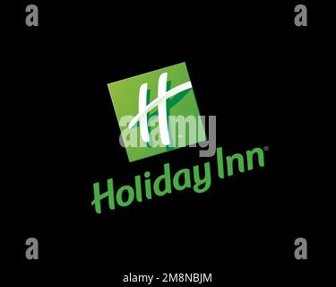 Holiday Inn, rotated logo, black background Stock Photo