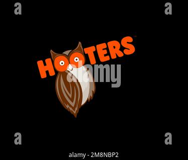 Hooters, rotated logo, black background Stock Photo