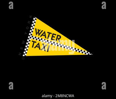 New York Water Taxi, Rotated Logo, Black Background B Stock Photo