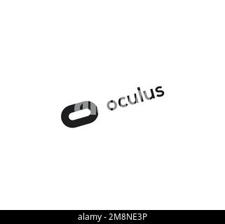 Oculus VR, rotated logo, white background Stock Photo