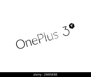 OnePlus 3T, rotated logo, white background Stock Photo