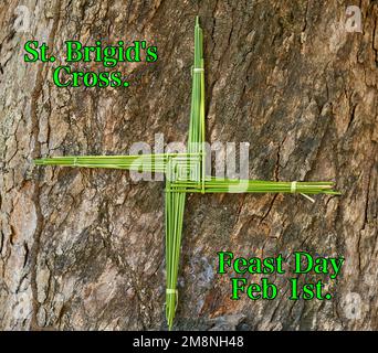 A St. Brigid's cross made from green rushes, believed to give protection to your house. Stock Photo