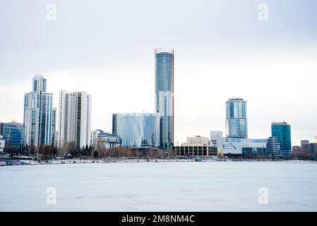 VIEW OF WINTER YEKATERINBURG FROM THE RIVER - dec 2022. High quality photo Stock Photo