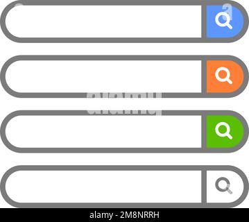 Search box set in different colors. Web search bar. Internet search system. Editable vector. Stock Vector