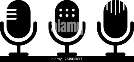Microphone icons in various styles. Sound and voice. Karaoke and recording microphones. Editable vector. Stock Vector