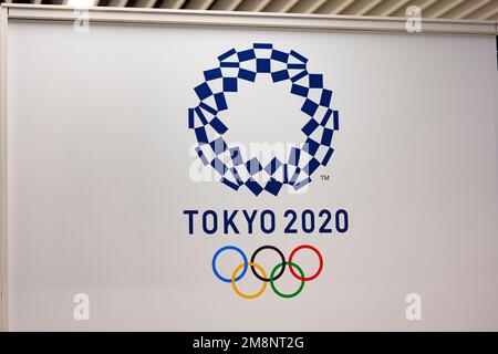 Chiba, Chiba Prefecture, Japan. 14th Jan, 2023. The Tokyo 2020 Olympic Games logo.The Tokyo 2020 Olympics, originally planned for 2020, were held in 2021 due to the COVID-19 pandemic, it was the second time that the Summer Olympic Games were held in Japan. The Games featured 33 sports and 339 events, with athletes from around the world competing for medals. The event was held under strict safety protocols to prevent the spread of COVID-19. Tokyo Auto Salon (æ±äº¬ã‚ªãƒ¼ãƒˆã‚µãƒ-ãƒ³) is considered one of the most prestigious aftermarket car shows in the world, attracting car enthusiasts, Stock Photo
