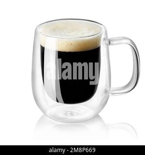 espresso in transparent glass cup with double walls isolated on white Stock Photo