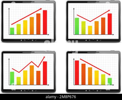 Different bar graphs on the screen of tablet computer, vector eps10 illustration Stock Vector