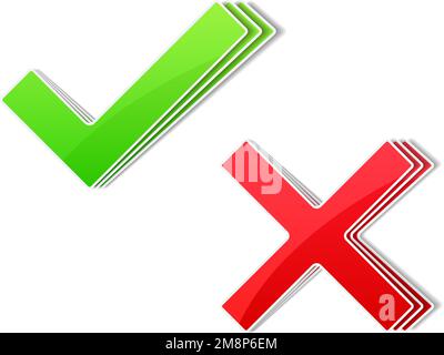 Paper check and cross symbols, vector eps10 illustration Stock Vector