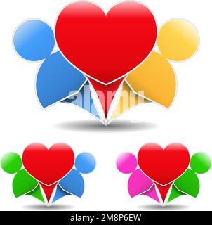 Icon of a happy couple - two humans with heart in the center, design element for your logo, vector eps10 illustration Stock Vector