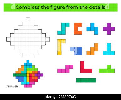 Complete the figure. Puzzle game with figure.  Stock Vector