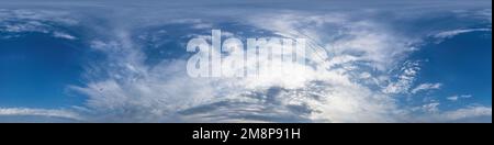 Dark blue sunset sky panorama with golden Cumulus clouds. Seamless hdr 360 panorama in spherical equirectangular format. Full zenith for 3D Stock Photo