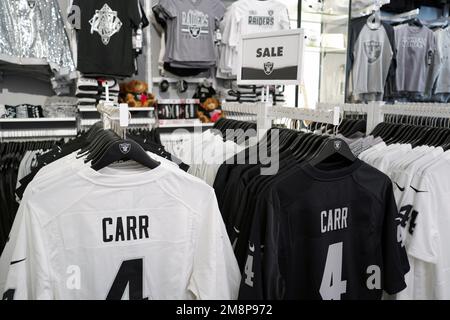 Las Vegas, USA. 14th Jan, 2023. A clearance sale on the jerseys of Las Vegas  Raiders running back Josh Jacobs (28) at the Raider Image team store at the  Harry Reid International