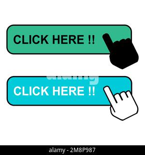 Set of Click here web button, internet flat pointer design, press link vector illustration . Stock Vector