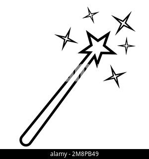 Wand magic doodle, star shine hand, sparkle fairy princess drawn Stock Vector