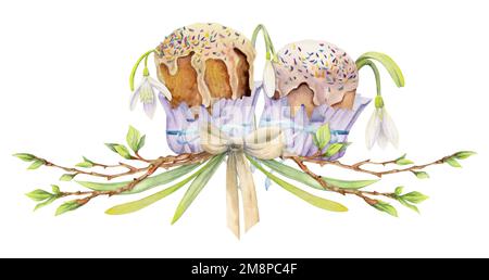 Watercolor hand drawn Easter celebration clipart. Basket of painted ...