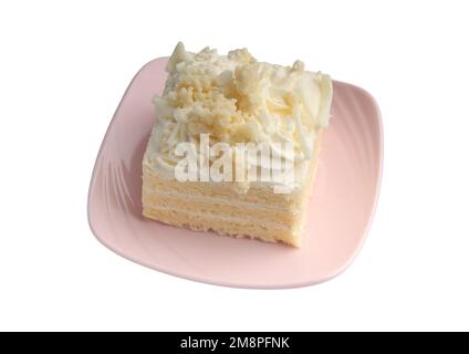 Vanilla cake in a plate on a white background Stock Photo