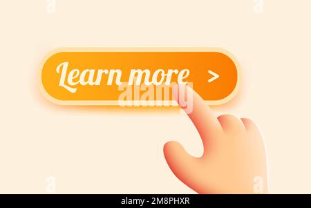 Hand presses the learn more button. Vector illustration Stock Vector