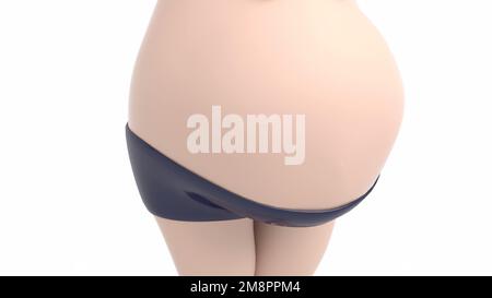 3d character belly grows in a woman belly concept of pregnancy and a set of fat 3d render Stock Photo