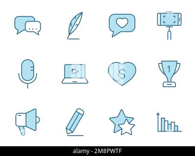 blog line vector icons in two colors isolated Stock Vector