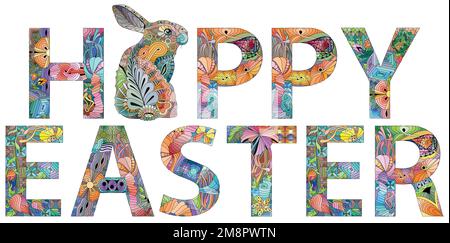 Hand-painted art design. Hand drawn illustration words HAPPY EASTER for t-shirt and other decoration Stock Vector