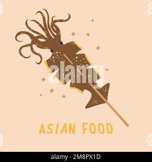 squid on a stick street asian food vector Stock Vector