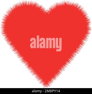 Fur heart for Valentine's Day. Red fluffy heart vector on white background Stock Vector