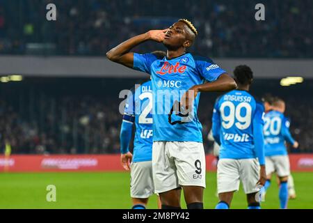 SALERNO, ITALY - JANUARY, 13: Victor Osimhen of SSC Napoli celebrates after scoring a goal during the Serie A match between SSC Napoli and Juventus FC Stock Photo