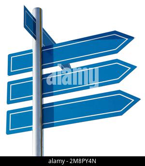 Modern sign post with four blank placard isolated on white background. Template mock up Stock Photo