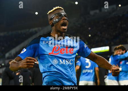 SALERNO, ITALY - JANUARY, 13: Victor Osimhen of SSC Napoli celebrates after scoring a goal during the Serie A match between SSC Napoli and Juventus FC Stock Photo