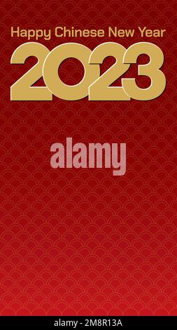 Happy Chinese New Year 2023 gold calligraphy with abstract red background have blank space. Greeting card vertical template. Stock Photo