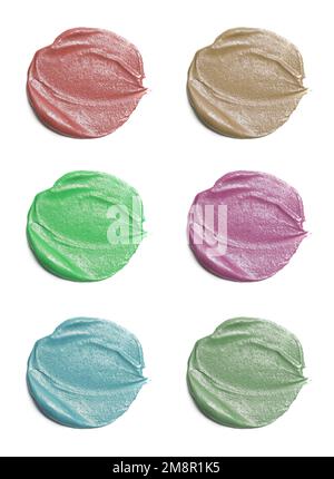 Natural cosmetic face mud samples isolated on white. Set of skin clay smears close up. Stock Photo