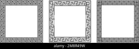 Greek ornament square frames set. Meander rectangle patterns collection. Ancient Greek fret borders. Different geometric meandros motif. Vector Stock Vector