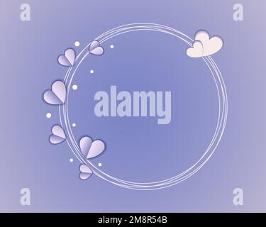 Lilac Valentine s Day note template with space for greetings, paper-cut hearts in a circle and a frame. Vector. Template. Postcard. Invitation. Stock Vector