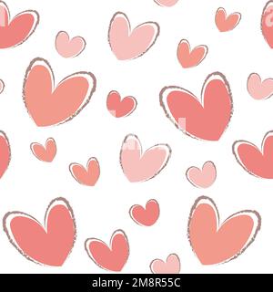 seamless background with hand-drawn hearts, pink hearts on a white background, Valentine's day background Stock Vector