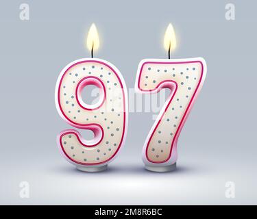 Happy Birthday years. 97 anniversary of the birthday, Candle in the form of numbers. Vector illustration Stock Vector