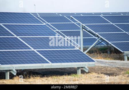 Large Solar Panels Solar Power Plants. Green energy power. Solar power energy generation. Solar Electricity Generation. Renewable energy. Blue photovoltaic panels. Production of ecological electricity Stock Photo