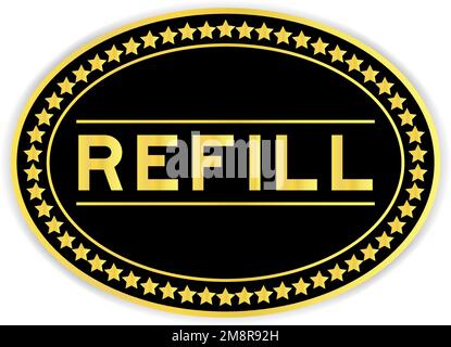 Gold and black color oval label sticker with word refill on white background Stock Vector