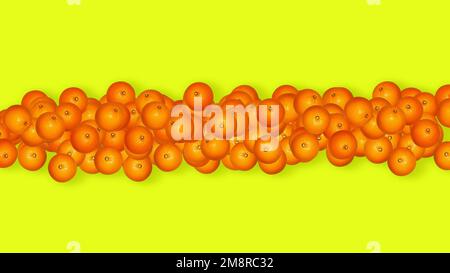 Background with oranges. Many oranges on a yellow background. Banner. Stock Photo