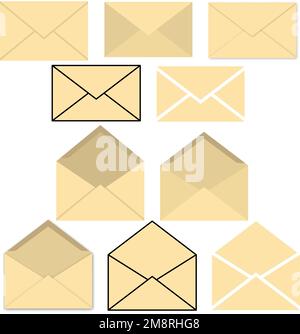 Post envelope set. Open and closed letter (envelope) elements. Vector illustration. Stock Vector